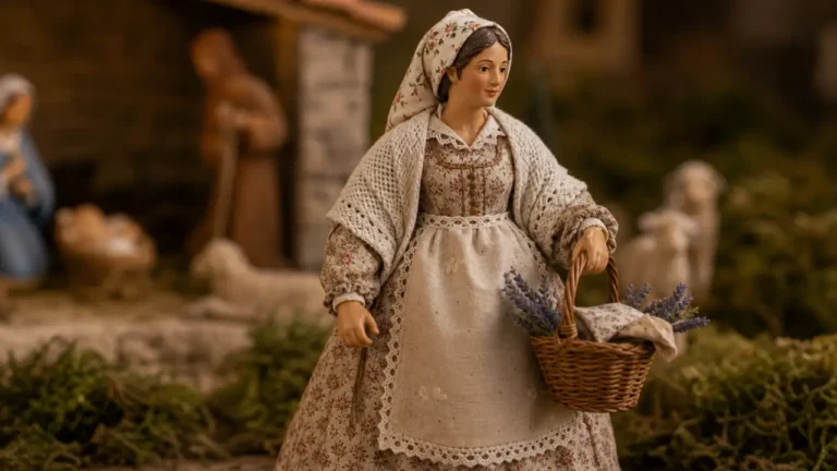 Gros plan d un santon habille avec costume en tissu provencal